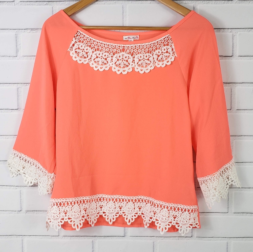 Neon orange crochet detail top